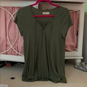 Olive t shirt with ties in the front